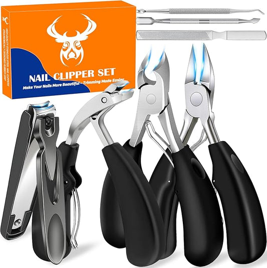 Long Handle Toenail Clippers Set for Seniors Thick Toenails, 7-in-1 Heavy Duty Nail Clippers with Catcher, Professional Ingrown Toenail Clippers for Men and Women, Manicure Pedicure Kit