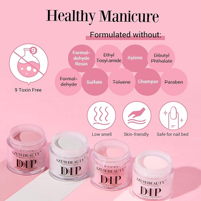 AZUREBEAUTY Dip Powder Nail Kit, 4 Colors Gentle Nude Pink Neutral Skin Dipping Powder System Liquid Set Recycling Tray with Base & Top Coat Activator for French Nail Art Manicure Salon DIY at Home