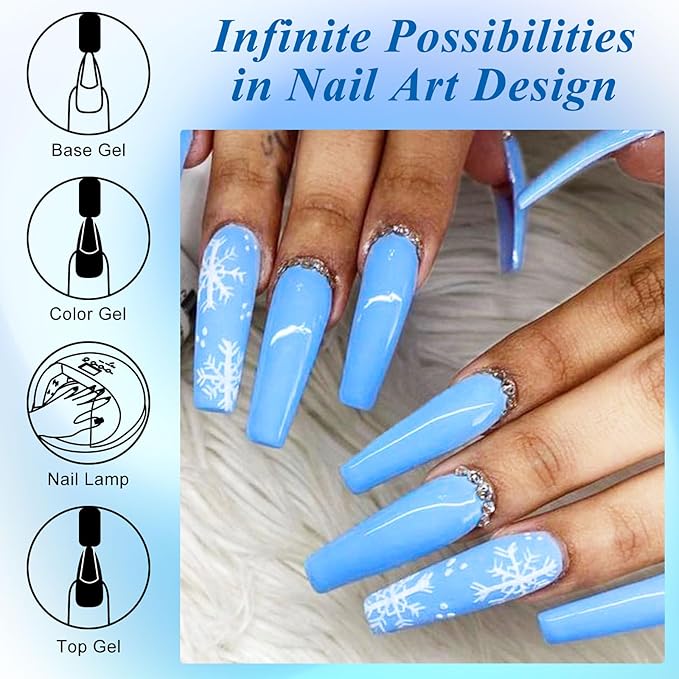 MEET ACROSS 12PCS Gel Nail Polish Set, 12 Colors Gel Nail Kit Art Design Soak Off UV LED,Nail Art Design Gifts for Women (Blue, 12PCS)
