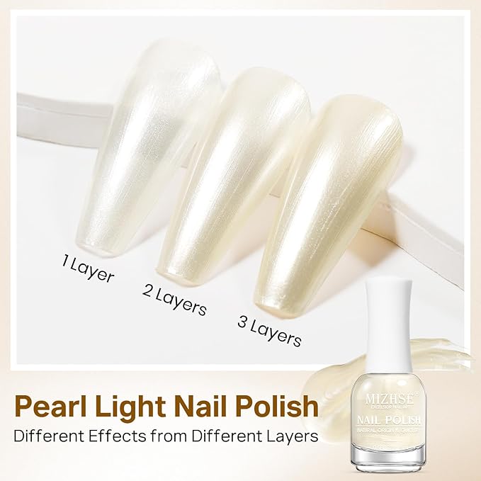MIZHSE Pearlescent Milky White Nail Polish, Quick Dry Creamy White Pearl Nail Polish, Air Fast Drying 15ml Nail Lacquer Non Gel Oil-based Nail Art Manicure Home DIY