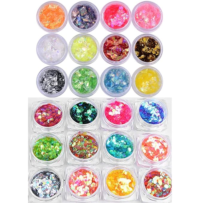 Nail Glitters Mylar Slices Sequins Chunky Iridescent Flakes Round Mermaid Charms DIY Art Sticker Tips Decoration 24Boxes