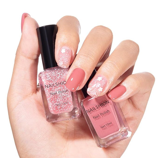 Dusty Rose Nail Polish and Sheer Pink Dot, 2 Colors Light Pink Nail Polish Duo Non-Gel, Opaque, Fast Dry & Long Lasting Glossy Nail Art Gift for Women
