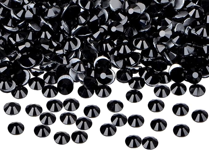 2880PCS Art Nail Rhinestones Non Hotfix Glue Fix Round Crystals Glass Flatback for DIY Jewelry Making with one Picking Pen (ss6 2880PCS, Jet Black)