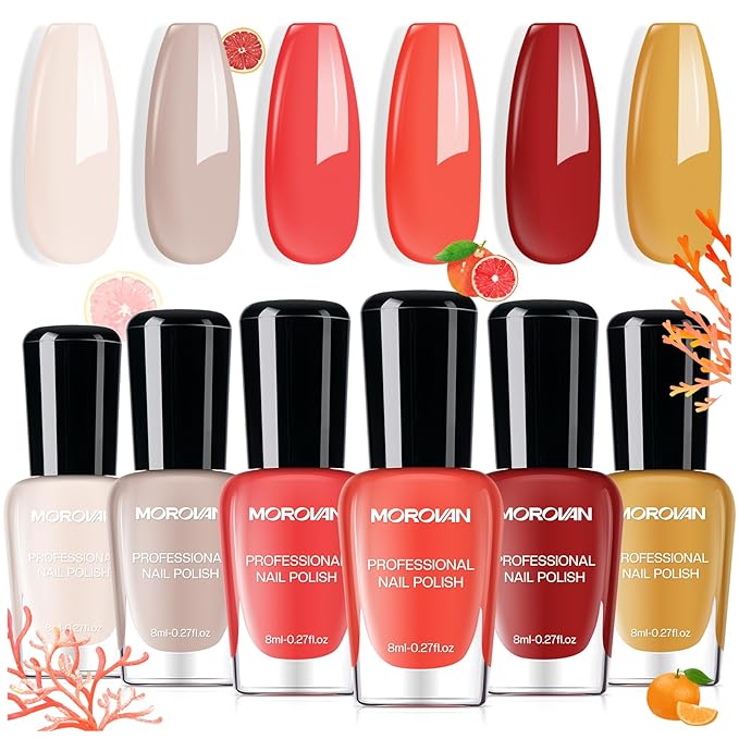 Morovan Coral Nail Polish Set: Grapefruit Maple Leaf Yellow Nude Orange Pink Red Peach Peachy Nail Polish Bulk Quick Air Dry Mini Toe Pack DIY Art Salon Summer Gift for Women