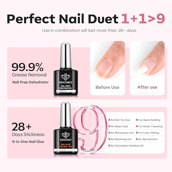 modelones Gel Nail Kit Short Oval Round, Upgrade 510Pcs Fake Nails 15Sizes, 9-in-One Glue Prep Dehydrator & Mini U V Light Clipper, Pre-shaped Half Matte Press on Oval Tips for Extension DIY Salon