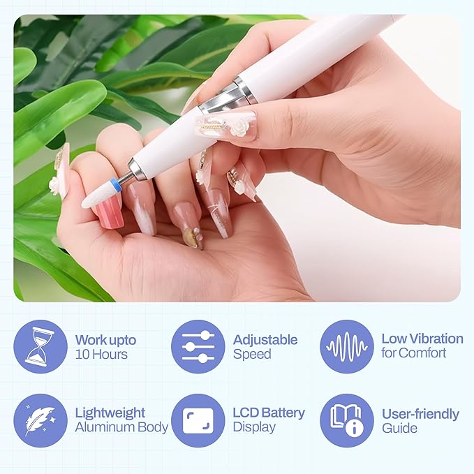 M GEM Brushless Nail Drill 35K RPM | Professional Cordless Efile Machine | Rechargeable Electric Nail File with Bits | Portable Quiet Low Vibration Tool for Acrylic, Gel, Natural Nails (Teal)