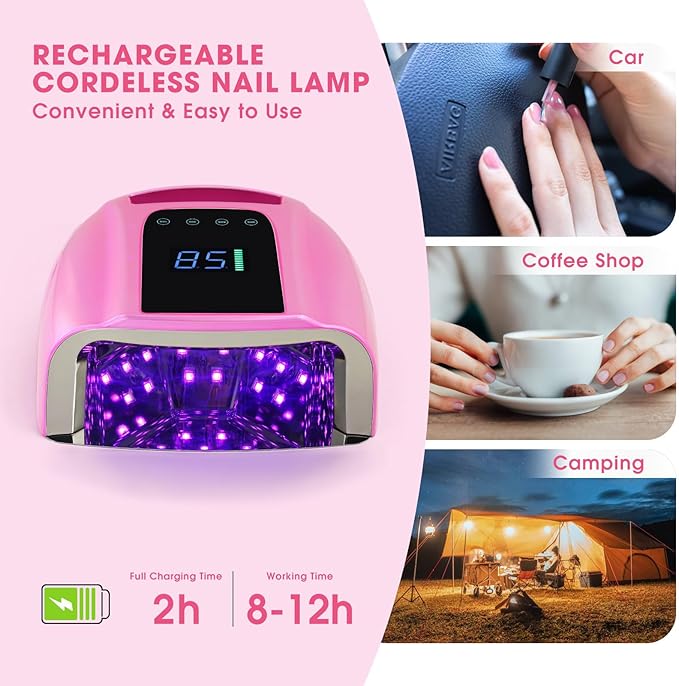 Professional Rechargeable 96W UV LED Nail Lamp Cordless UV Light for Nails Machine with Removable Stainless Steel Bottom,4 Timer Setting and Smart Sensor Nail Dryer