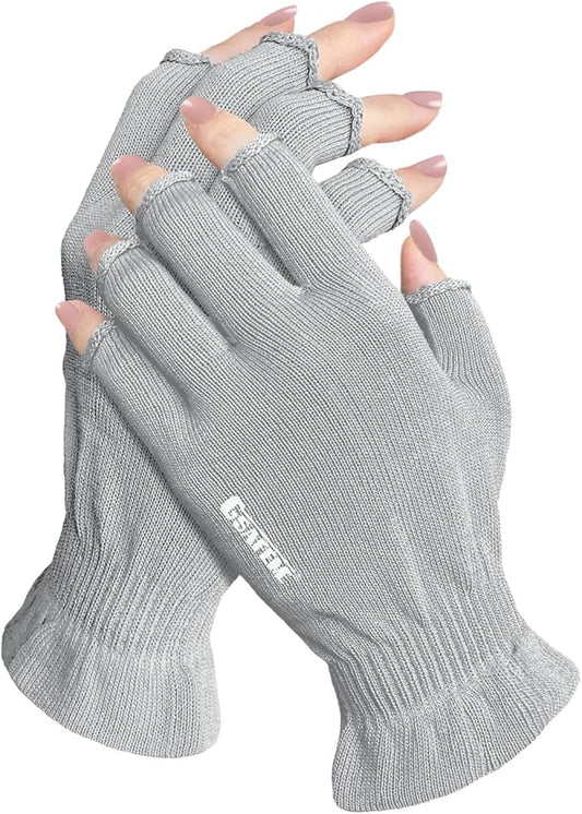 GSAFEME Cotton Gloves Eczema - Fingerless Touchscreen Moisturizing Gloves for Dry Hand Sleeping - Cotton Gloves for Men and Women, Gray S/M 1 Pair