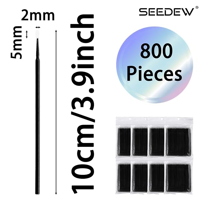 800 Pieces Microswabs for Eyelash Extensions, 10CM Lash Cotton Swabs, Microfiber Wands Brush for Lash Removal, Clean Mascara (Simple Packaging)-(Black)