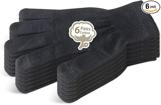 Evridwear Men Moisturizing Cotton Gloves with Touchscreen Fingertips for Eczema Beauty Cosmetic Dry Hands Sensitive Irritated Skin Therapy Overnight Bedtime, 6 Pairs, Lightweight-Black, S/M