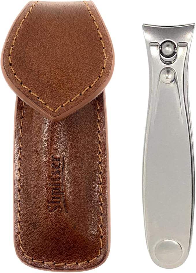 Shpitser Nail Clipper of Solingen Stainless Steel, German TopInox German Fingernails and Toenails Clipper, Nail Care for Men and Women in Genuine Leather Case (Dark Brown)
