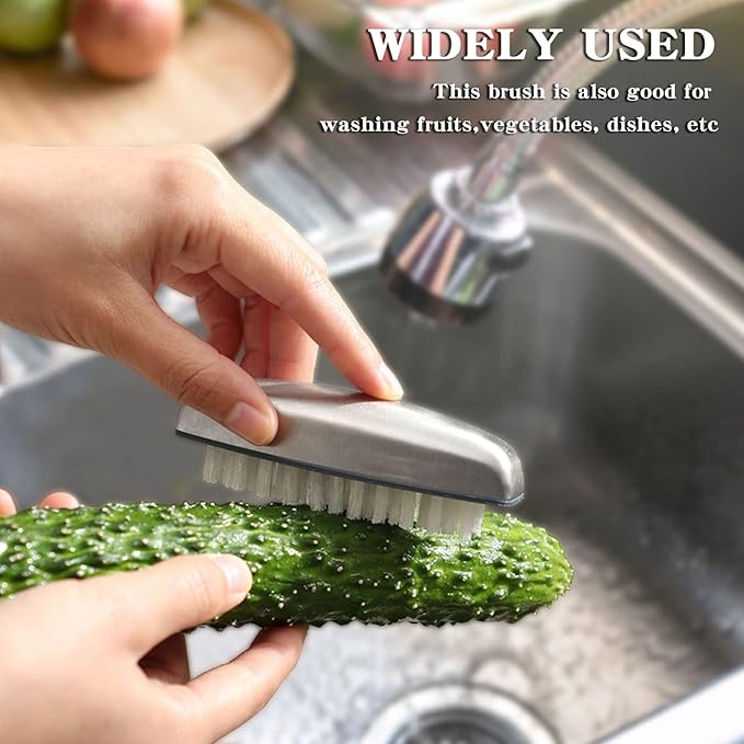 2 Pieces Nail Brushes for Cleaning, Beomeen Stainless Steel Fingernail Cleaner, Hand Nail Toes Cleaning and Scrubbing Brushes, Pedicure Nail Scrubber Non-Slip for Kitchen, Men & Mechanics