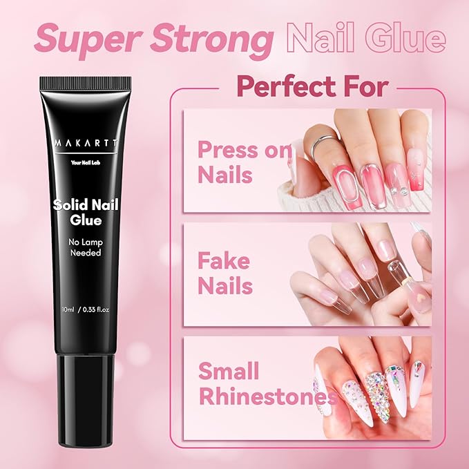 Makartt New Super Strong Nail Glue for Press On Nails: No Uv/Led Lamp Needed, Quick Drying 20s, Long-Lasting Semi Solid Gel Fake Tips Adhesion,Updated Hema-Free Nail Glue DIY Home Salon Manicure 10ml