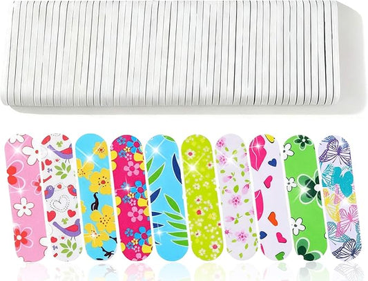 50-Pack Emery Boards 180 Grit, 3.5" Double-Sided Mini Nail Files – Durable Nail File Set for Shaping, Buffing & Smoothing; Cute Party Favors, Salon & Home (50 Count Vibrant Style)