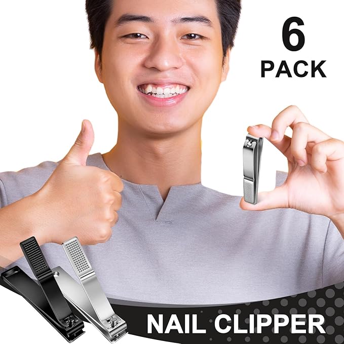 Mudder 6 Pieces Large Toenails Clippers Straight Edge Toenails Clippers Stainless Steel Nails Cutters for Men Women Thick Nails (Silver and Black)