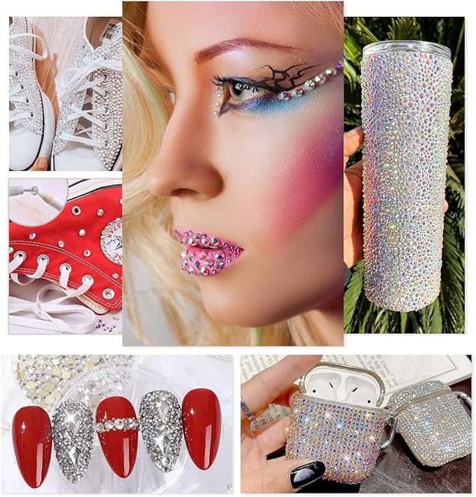 2550pcs Crystal AB Nail Art Flatback Rhinestones Charms for Face Makeup, White AB Nail Gems Gemstones K9 Glass SS4SS20 6 Sizes Bling AB Iridescent Diamonds Stones Jewels for DIY Crafts
