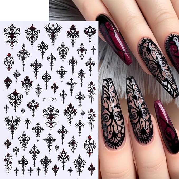 7 Sheets Black Gothic Nail Stickers for Nail Art, 3D Self-Adhesive Witchy Halloween Nail Decals, Nail Supplies Nail Art Designs Accessories for Women and Girls Manicure DIY Decoration