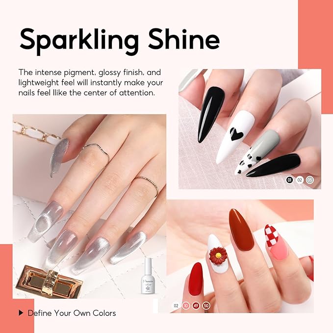 Peacecolor 83Pcs Gel Nail Polish Kit with U V Light and Drill, 56 Colors All Seasons Soak Off Gel Polish Set Cat Eye Gel with Matte/Glossy Glitter Base Top Coat Manicure Nail Kit Gifts for Women Girls