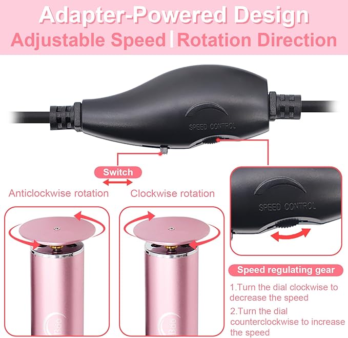 Electric Foot Callus Remover - Callus Remover for Feet,Professional Pedicure Tool for Dead Skin and Calluses,Adjustable Speed Foot File with 60 Pcs Sandpaper Discs - Pink