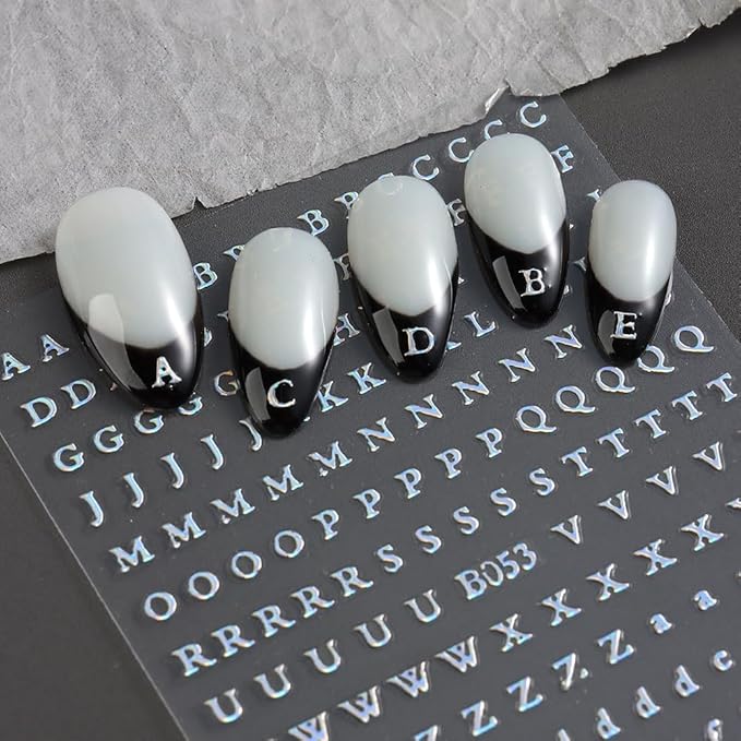 Letters Nail Art Stickers English Alphabet Nail Decals, 4 Sheets 3D Self-Adhesive Metallic Gold Silver Laser Rose Gold Alphabet Design Nail Art Supplies Manicure Decoration for Women Girls