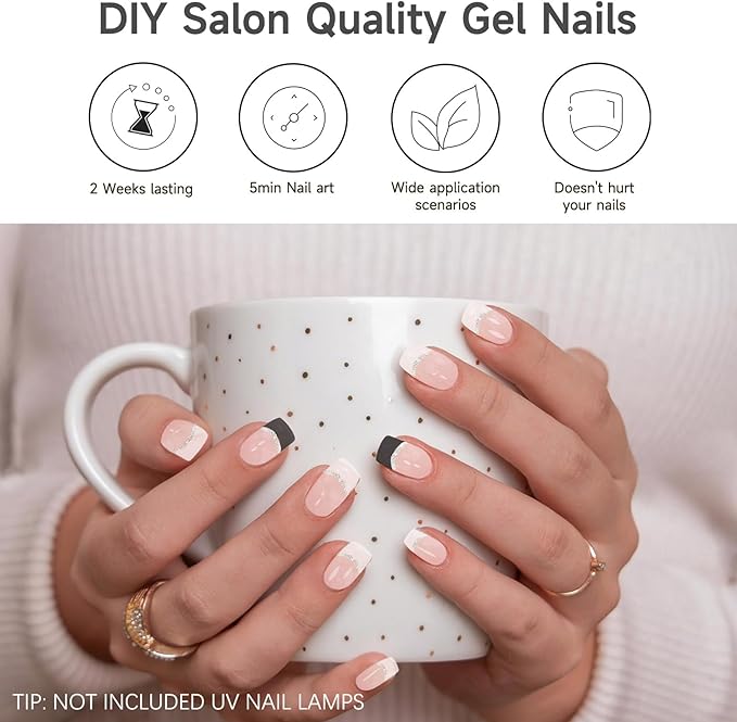 Semi Cured Gel Nail Strips, 28 pcs UV Gel Nail Stickers Full Nails Wraps for Women Home DIY Nails Art, UV Light Required(Clear French)