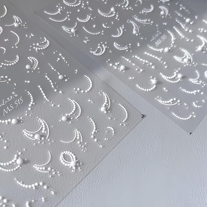 5D Embossed White Pearl Nail Stickers for Nail Art French Tip Nail Art Stickers Self Adhesive White Line Nails Decals Cute Nails Art Supplies for Women Girls