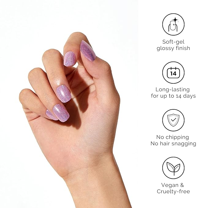 NAILOG Semi Cured Gel Nail Strips - 20 Pcs Stickers | Buy 2 Get 1 UV Lamp | Extra Long Wraps With Glossy Gel Finishing | Coco