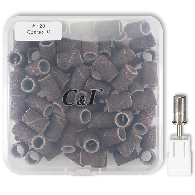 C & I Nail Sanding Bands 100 PCS Plus Upgrade Mandrel 1 PC, Nail Drill Bits for Acrylic Gel Nails Remove, Natural Nails Buffer for Nail Prep and Nail Shiner (Coffee, #120 Coarse)