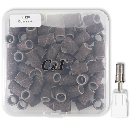C & I Nail Sanding Bands 100 PCS Plus Upgrade Mandrel 1 PC, Nail Drill Bits for Acrylic Gel Nails Remove, Natural Nails Buffer for Nail Prep and Nail Shiner (Coffee, #120 Coarse)