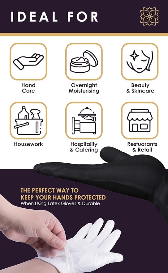 Beauty Care Wear Black Gloves XL (10 pair) - Cotton Gloves for Eczema, Cotton Gloves for Dry Hands, Black Cotton Gloves for Women, Spa Glove, Lotion Glove, Sleeping Glove