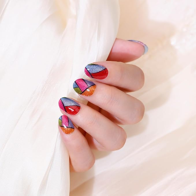 Semi Cured Gel Nail Strips-Salon Quality Semi-Cured Gel Press On Nails Stickers Strengthening Quick DIY Nail Art Manicure Kits for Women at Home(Glazed Glow)