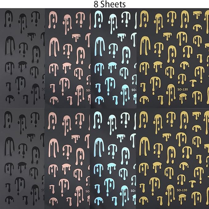 8 Sheets Halloween Nail Stickers for Nail Art Black Pink Laser Gold Nail Decals 3D Self-Adhesive Blood Nail Design Stickers Goth Nails Supply Halloween Nail Art Decoration for Women Manicure Tips