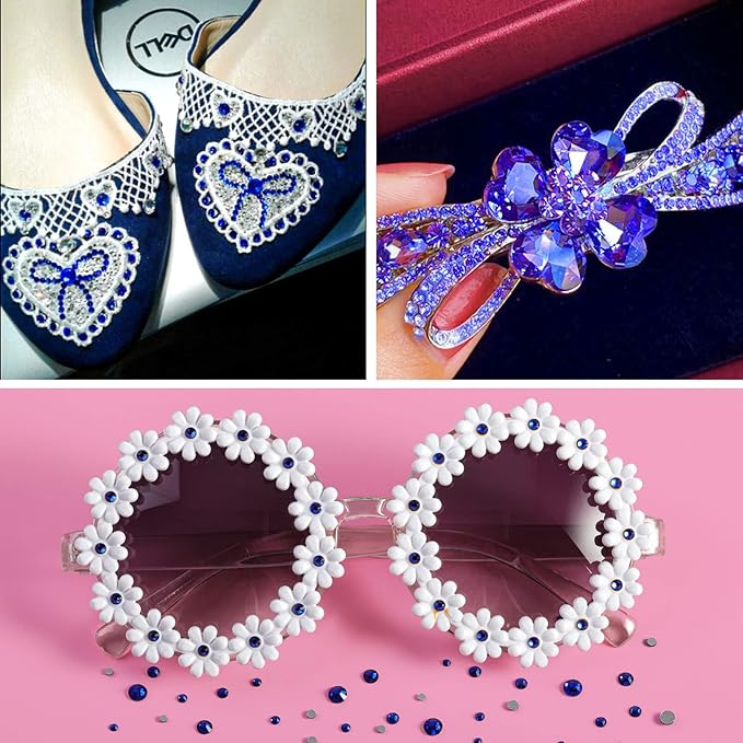 Beadsland 7200pcs Flatback Rhinestones,Royal Blue Rhinestone Nail Gems Round Crystal Rhinestones for Crafts,Mixed 6 Sizes with Wax Pencil Kit, SS3-SS10,Sapphire