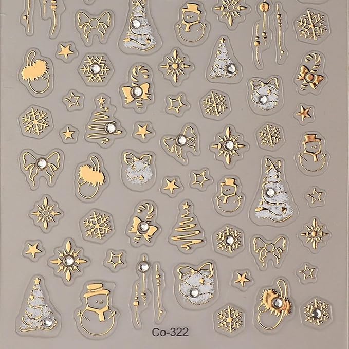 5D Embossed Christmas Nail Sticker Gold Christmas Tree Snowman Snowflake Designs Self Adhesive Nail Decals Rhinestone Winter Nail Art for Women Girls Manicure Supplies Nails Art Decorations