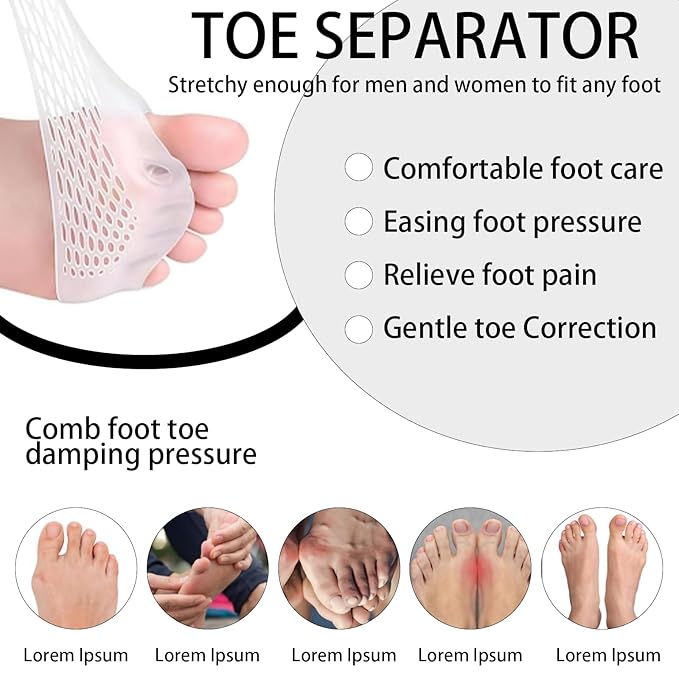 2PCS Silicone Toe Separators – Soft High Elasticity Toe Spacers for Women with Breathable Holes, Foot Support Correct Comfort Corrector Tool for Overlapping Toes