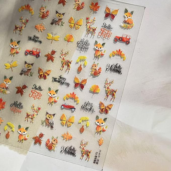 Autumn Pumpkin Nail Stickers Fall Nail Art Decals 5D Embossed Self-Adhesive Pumpkin Flower Nails Design Stickers Thanksgiving Nails Decorations for Women DIY Manicure 2 Sheets