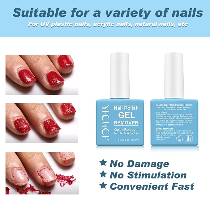 Gel Polish Remover for Nails (3pack), Easy & Quick Soak Off Gel Polish Remover in 3-5 Minutes, No Damage to Nails, for Salon & Home Use