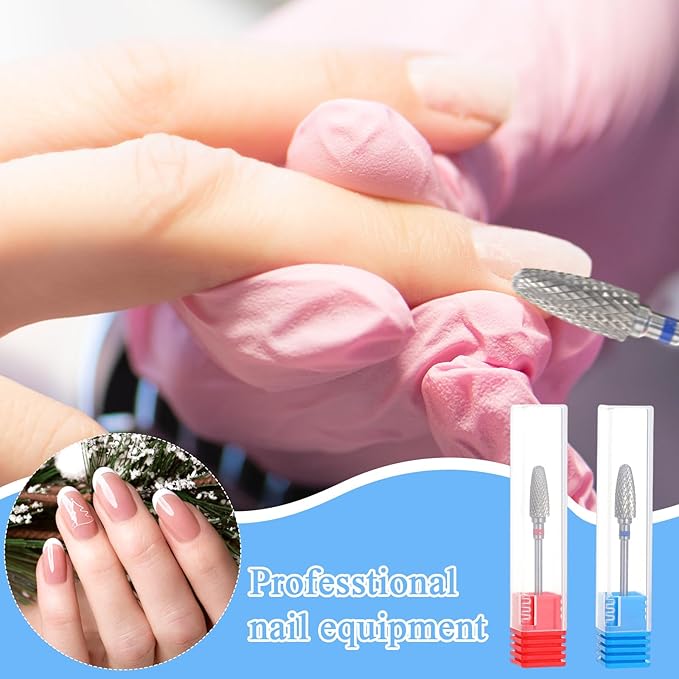 3/32" 5 In 1 Nail Drill Bits, 2 Pack Tungsten Safety Drill Bits Tech Nail Art Tools, Manicure Pedicure Shapen Remove Tools for Manicurist Nails Salon Gel Polishing(Round Head)