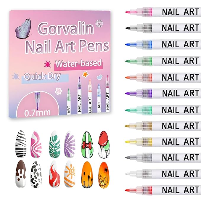 12 Colors Nail Art Pens, 3D Quick Dry Nail Point Graffiti Dotting Liner Pen Sets Nail Art Painted Pen Drawing Nail Design Kit for Halloween/Christmas Nail DIY Decoration