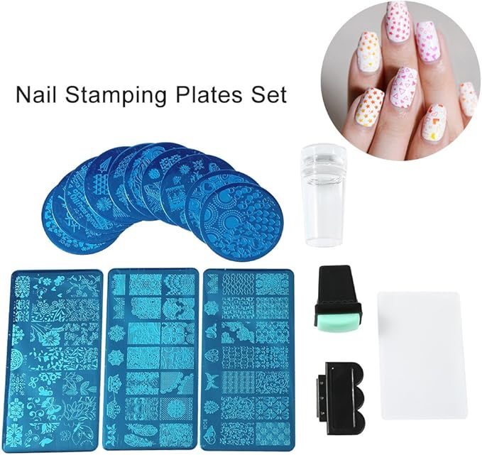 Manicure Stamp Stencils, Nail Stamping Plates Set, Nail Plate Template for Women Nail Art Decoration Manicure, Stencil Nails Tool, Flower Forest Image Plate Nail Art Stamper Scraper Nails Tool