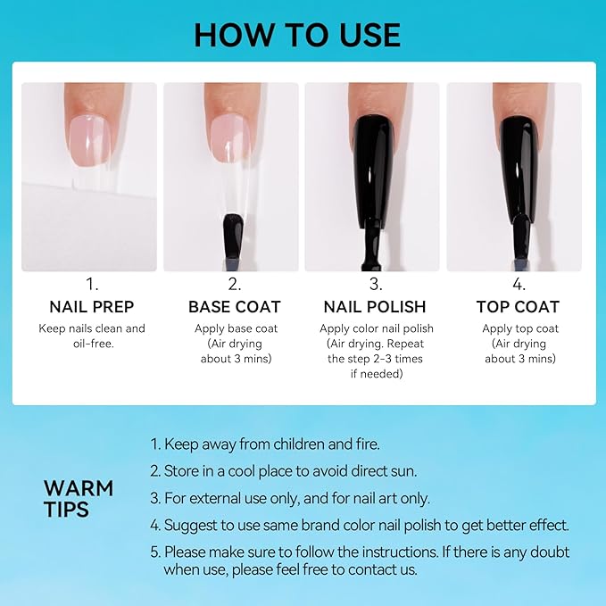 MIZHSE Base and Top Coat Nail Polish Quick Dry, 15 ml 0.5 fl oz Basic Nail Polish Non Gel Air Dry Fast, Protective High-Glossy Shiny Clear Long Lasting Nail Art Manicure at Home