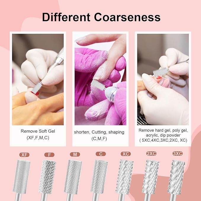 3/32" 5.35MM Small Barrel Flat Top Bit Tungsten Carbide Nail Drill Bit Safety Bit for Gel & Acrylic Removal, 2-Way Rotating Efile Tip, Salon Electric File Accessory (2XC Grit, Silver)
