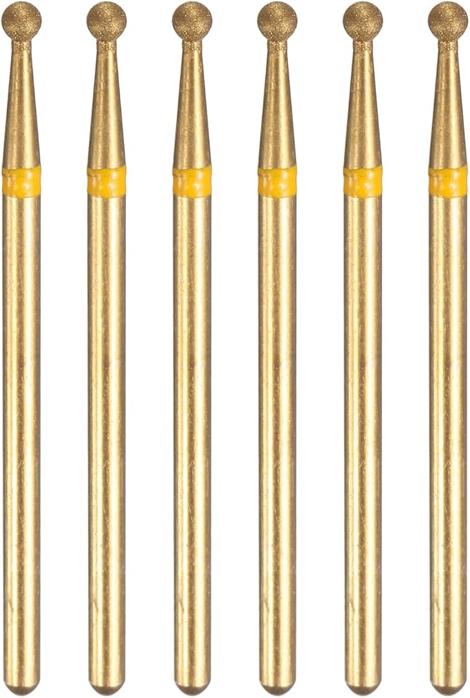 HARFINGTON 6pcs 325-400 Grits Diamond Grinding Bit 2.5mm Ball Head 2.35mm Shank 2.5mm Length Titanium Plated Stone Sanding Drill Bits Rotary Tool for Nails Grinding Polishing