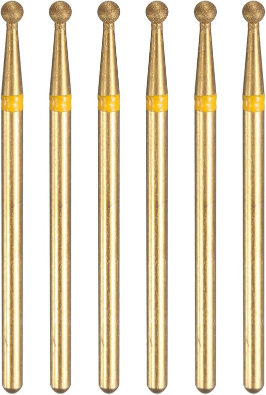 HARFINGTON 6pcs 325-400 Grits Diamond Grinding Bit 2.5mm Ball Head 2.35mm Shank 2.5mm Length Titanium Plated Stone Sanding Drill Bits Rotary Tool for Nails Grinding Polishing