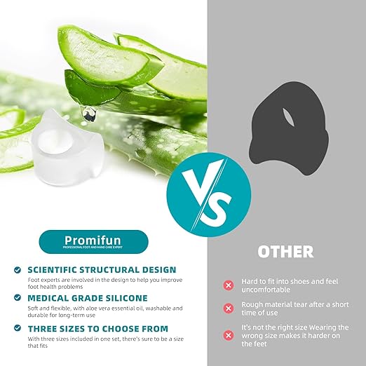 Toe Separators for Overlapping Toes - Promifun Toe Spacers with Aloe Vera Extract for Hammer Toe Straightener, Correct Toes, Big Toe Alignment, Bunion Relief (3 Size, 12 Pack, Clear)