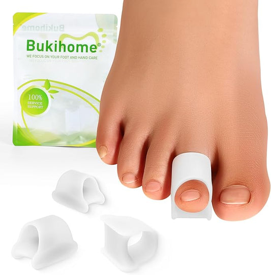 Bukihome Hammertoe Corrector - 6 Pack Toe Splints - Soft Gel Toe Straighteners - Realign Bent, Curled, Crooked, Claw, Hammer Toes - Toe Corrector for Men and Women, 3 Different Sizes (White)