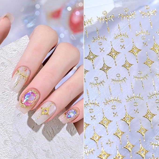 Gold Nail Stickers Star Nail Art Stickers 5D Embossed Nail Decals Gold Star Snake Design Nail Supplies for Women DIY Nail Art