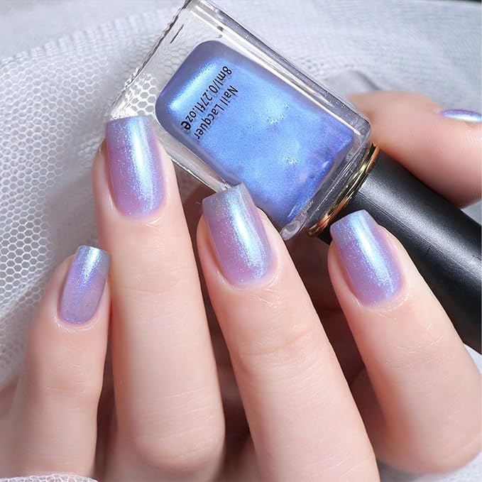 COSMOO Blue Shimmer Nail Polish, Shimmer Blue Long-Lasting Quick Dry Nail Lacquer, Shimmer Iridescent Nail Art Varnish