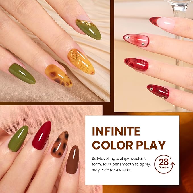 Beetles Winter Gel Nail Polish Colors Set - Amber Twilight 20 Colors 2025 Yellow Orange Red Cat Eye Brown Green Soak Off Uv Manicure Kit With Base Glossy Matte Top Coat Gift for Women