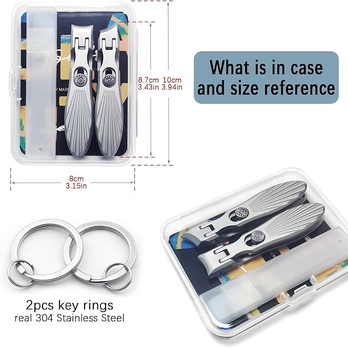 Curved and Slanted Nail Clippers Set for Men Thick Nails, Large Wide Jaw Opening Heavy Duty Stainless Steel Ultra Sharp Toenail Clippers with Catcher for Adult,Seniors (Grey-Combo)
